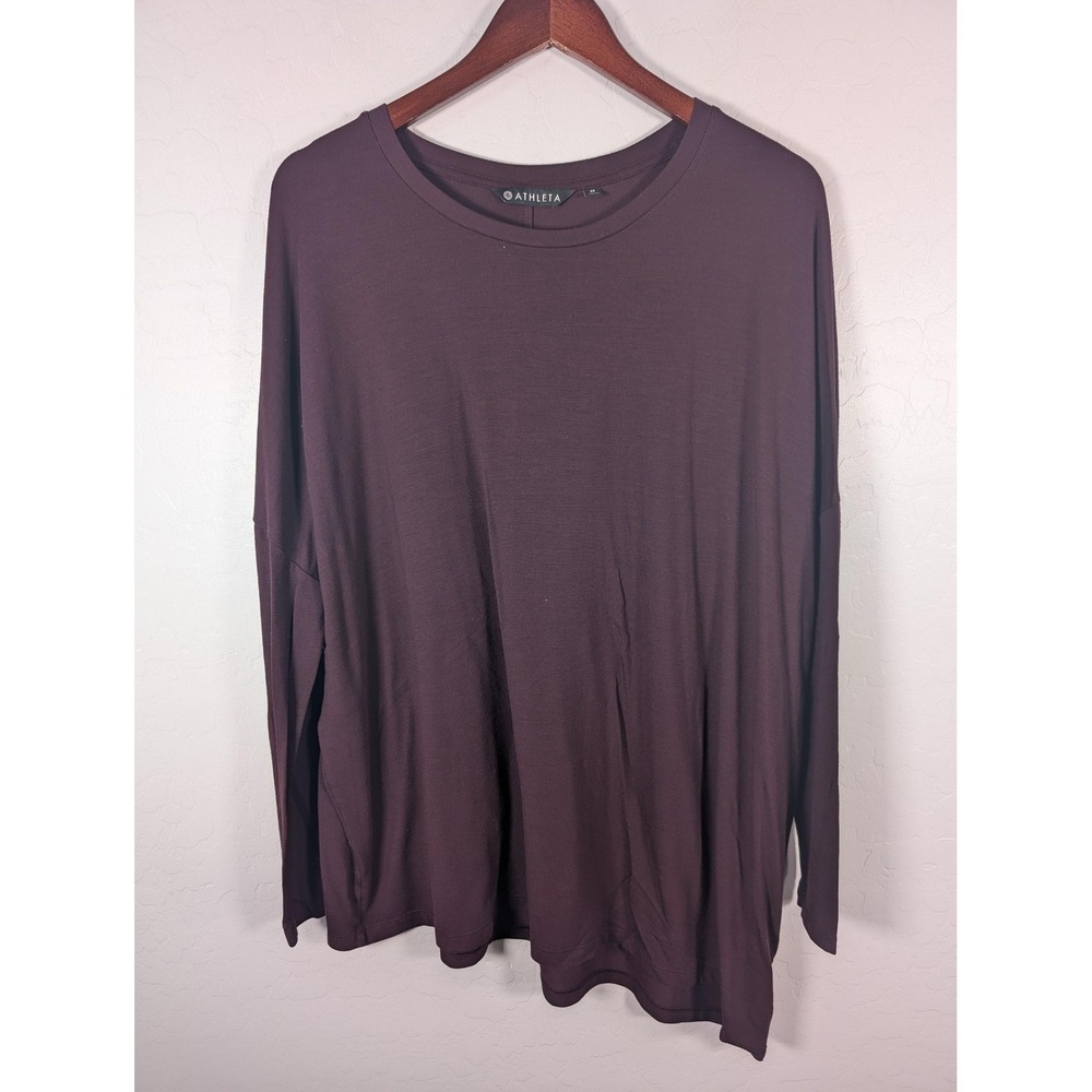 Athleta Shirt Womens Medium‎ Purple Long Sleeve Relaxed Fit Modal Crewneck Top